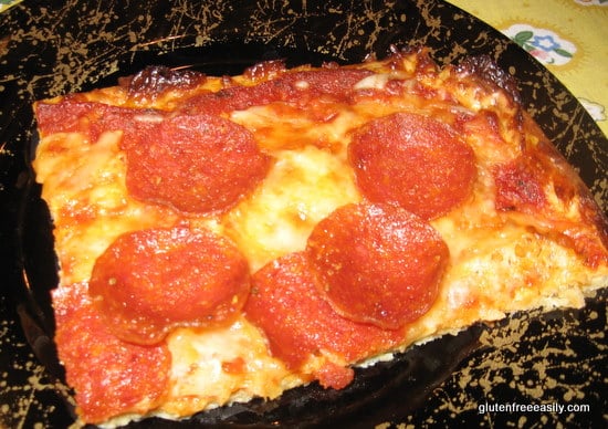 Low-Carb Pizza (flourless and gluten free!) that you can actually pick up with your hands! It's simply amazing and loved by all! [featured on GlutenFreeEasily.com] (photo)