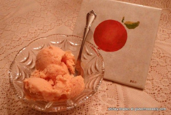 Peach Sorbet. Honey, be a peach and give me a scoop of this Peach Sorbet! This dairy-free Peach Sorbet recipe is simple and delicious!  [from GlutenFreeEasily.com]