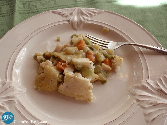 Fabulously delicious Gluten-Free Pot Pie. Chicken, Turkey, or Vegan. Your choice. You can even make this pot pie so that it will serve both the vegans and the carnivores. I tell you how. [from GlutenFreeEasily.com]