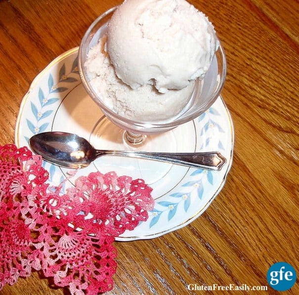 A small dish of Honey Cinnamon Grand Marnier ice cream. 