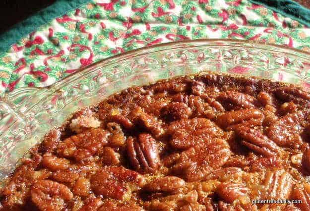 gluten-free pecan pie, crustless pecan pie, Thanksgiving desserts, quick and easy recipes, pie recipes, Shirley Braden, Gluten Free Easily