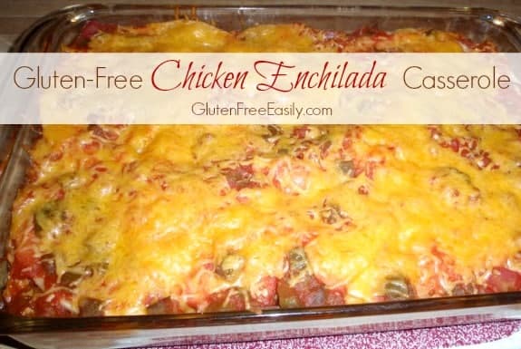 This gluten-free Chicken Enchilada Casserole is a delicious, easy-to-make main dish that will make the whole family happy. Can sub in turkey or ground beef. [from GlutenFreeEasily.com]