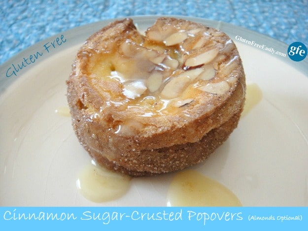 Cinnamon bun flavor in a popover. Gluten-Free Cinnamon Sugar-Crusted Almond Popovers [from Gluten FreeEasily.com] (photo)