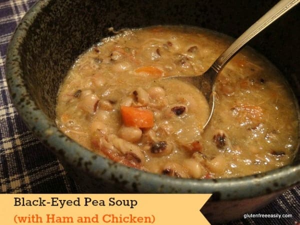Slow Cooker Black-Eyed Pea Soup with Ham and Chicken. So flavorful and filling! [from GlutenFreeEasily.com]