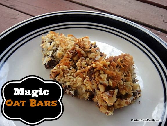 Gluten-Free Magic Oat Bars. Something totally delicious--and somewhat healthier--occurs when you replace gluten-free graham cracker crumbs with certified gluten-free purity protocol oats. [from GlutenFreeEasily.com]