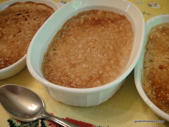 Gluten-Free Oatmeal Brulee. A divine but super easy way to start one's day! Guest worthy even. Not only gluten free, but dairy free and refined sugar free--or not, as you choose. [from GlutenFreeEasily.com]