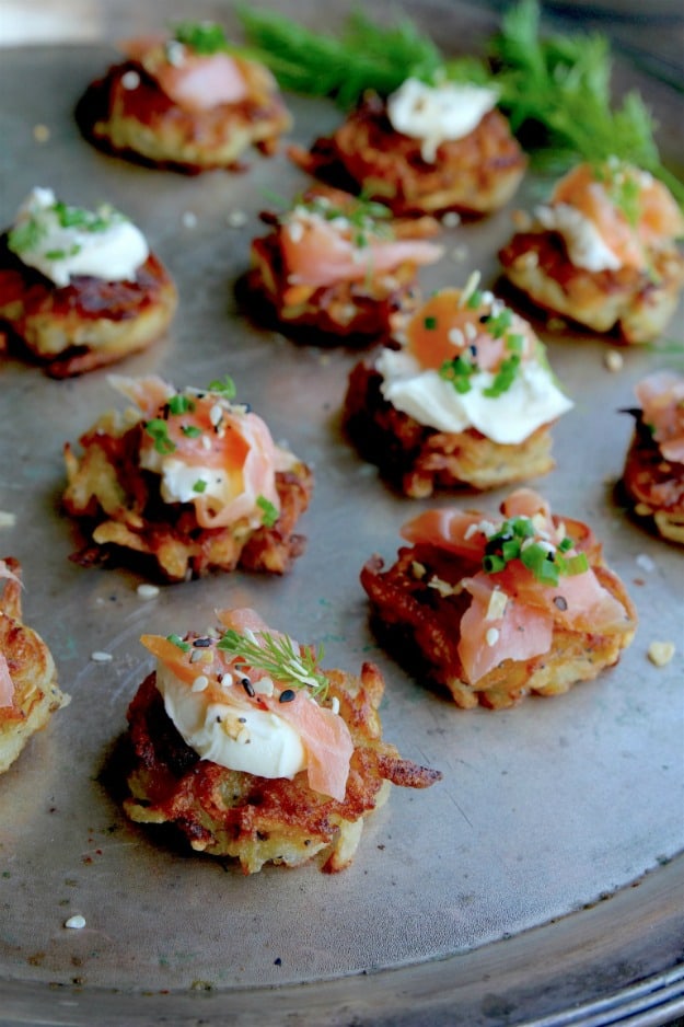 Paleo Mini Everything Latkes with Smoked Salmon