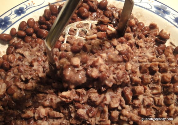 Photo of making Blackened Black Bean Burgers. Gluten free, vegetarian, with vegan option. 