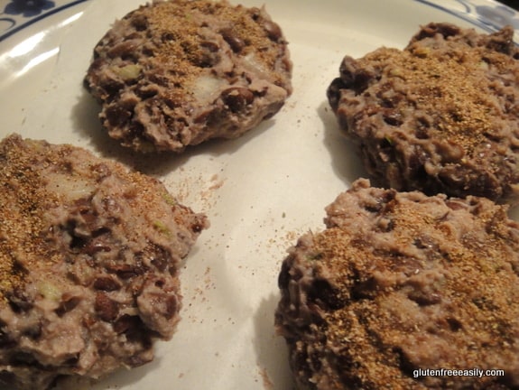 Photo of making Blackened Bean Burgers. Gluten free, vegetarian, with vegan option. 