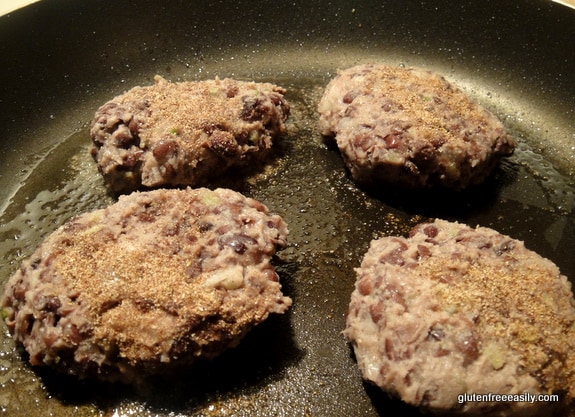 Photo of making Blackened Black Bean Burgers. Gluten free, vegetarian, with vegan option. 