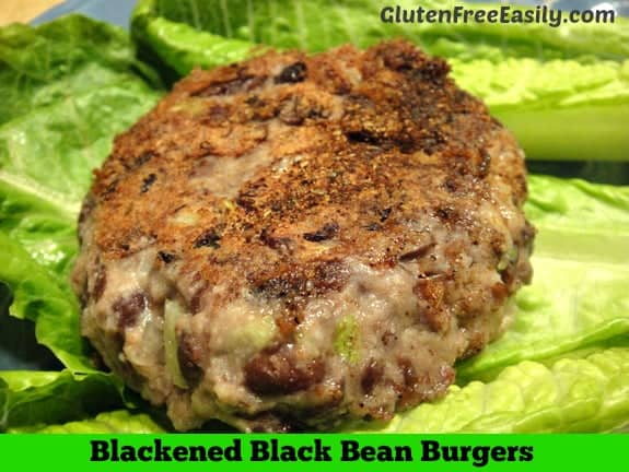 Everyone loves these Blackened Black Bean Burgers! They're just so darned good! The blackened seasoning makes all the difference. Naturally gluten free, vegetarian, with a vegan option. [from GlutenFreeEasily.com] (photo)