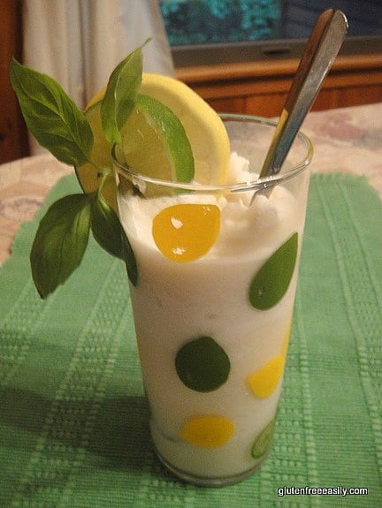This Lemon-Lime Coconut Basil Slushie is so refreshing, so cooling. Ideal for summer! [from GlutenFreeEasily.com] (photo)