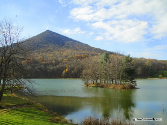 A gluten-free mini vacation to Peaks of Otter in Bedford VA and more. Shown are Sharp Top mountain and Lake Abbott. [from GlutenFreeEasily.com]