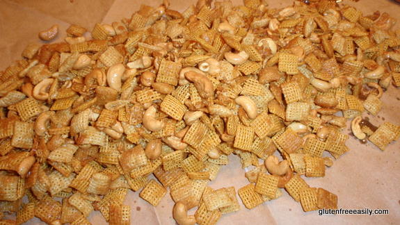 Gluten-Free Sweet and Crunchy Snack Mix. Gluten-Free Rice and Corn Squares cereal plus nuts, gluten-free pretzels, butter, and brown sugar. So yummy!