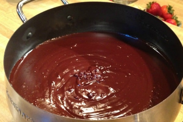 A huge pot of gluten-free chocolate fondue. What are you going to dip in it?