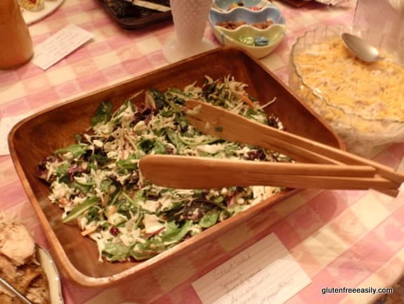 great salad, potluck dish, cabbage salad, mixed greens, cole slaw mix, Craisins, cranberries, almonds