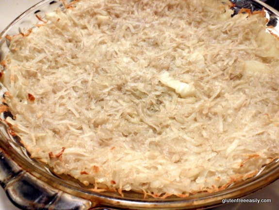 Naturally gluten-free potato crust. Use for quiche or a savory pie, like pot pie.