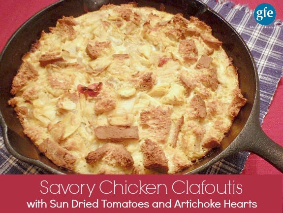 Savory Chicken Clafoutis with Sun-Dried Tomatoes and Artichoke Hearts. Savory Lemon-Kissed, Sun-Dried Tomato Artichoke Chicken Clafoutis to be exact. So, so good! [from GlutenFreeEasily.com]