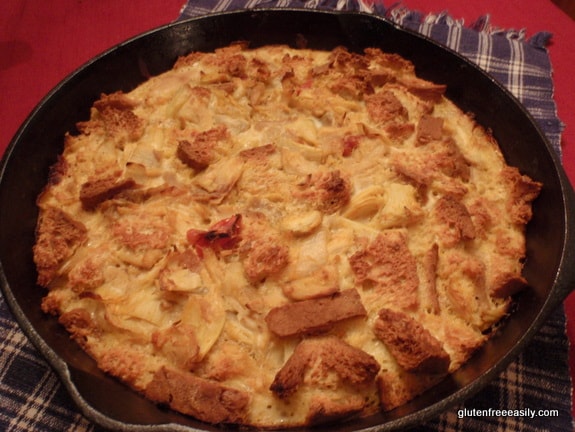 gluten free, dairy free, savory lemon sun-dried tomato chicken artichoke clafoutis