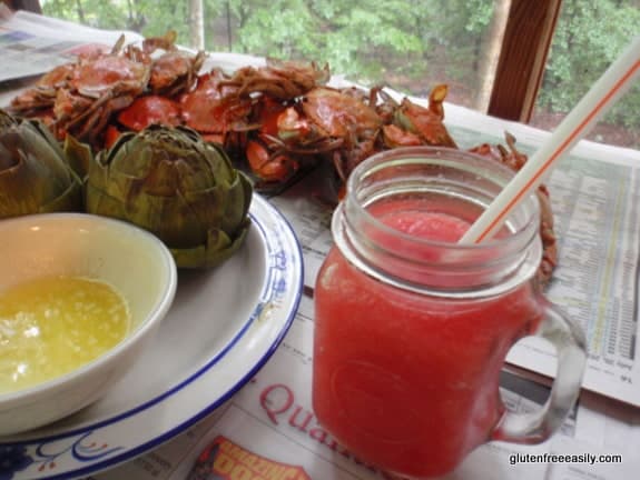 Frozen Watermelon Margarita ... it's the very best frozen margarita that you can get! Served with steamed crabs and/or steamed artichokes for a very special summer meal.  From Gluten Free Easily. (photo)