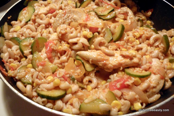 Saucy Cheesy Chicken Veggie Pasta Skillet Supper (Gluten Free)