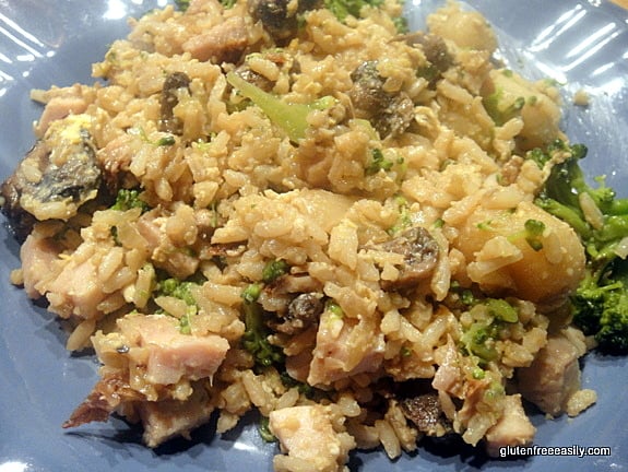 Gluten-Free Combination Fried Rice. Classic Asian dish with bits of meat, seafood, veggies, and rice. Easy and delicious way to clean out your fridge, too! [from GlutenFreeEasily.com]