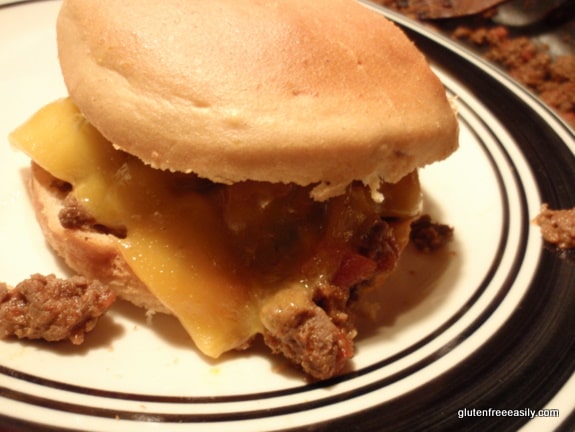 How to make gluten-free Homemade Sloppy Joes without a mix. Yes, unprocessed! Doesn't this homemade Sloppy Joe look delicious? Mr. GFE loves his with cheese!
