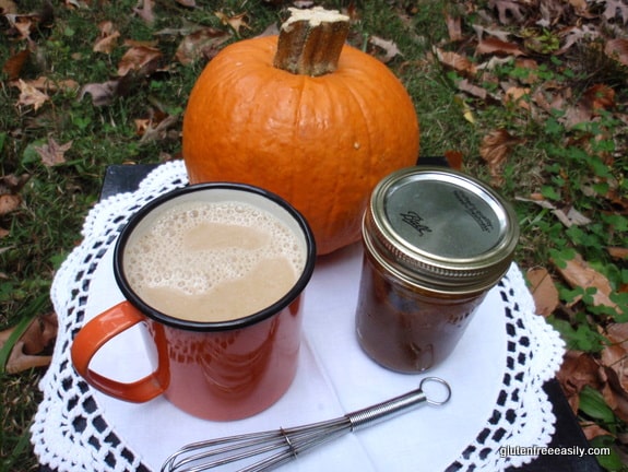 Velvety Pumpkin Spice Latte. A kid-friendly naturally gluten-free and dairy-free version that even adults will love. Feel free to add a little coffee to your version. [from GlutenFreeEasily.com]