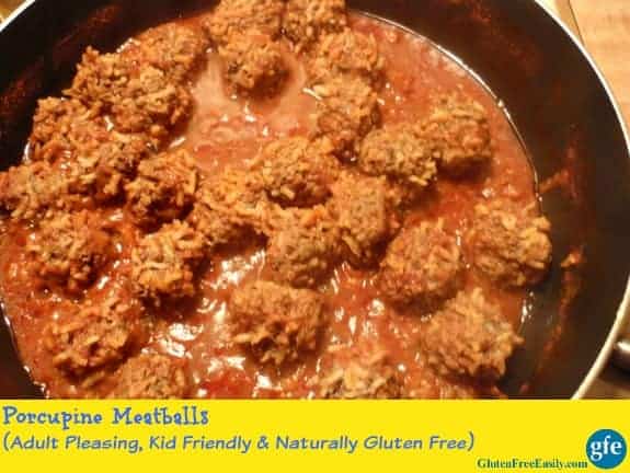 Gluten-Free Porcupine Meatballs are an "old school," kid-friendly recipe. Naturally gluten free and made from ingredients you most likely have in your pantry. Delicious comfort food.