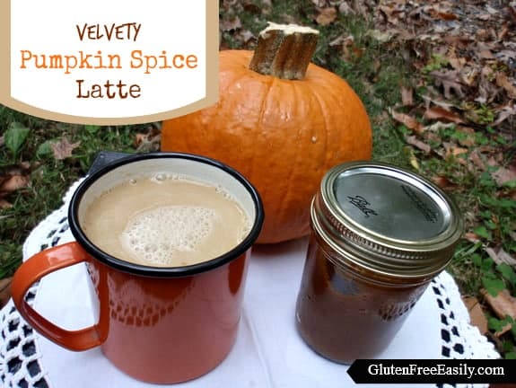 Velvety Pumpkin Spice Latte. A kid-friendly naturally gluten-free and dairy-free version that even adults will love. Feel free to add a little coffee to your version. [from GlutenFreeEasily.com]