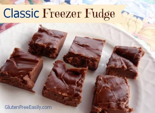 How about Classic Freezer Fudge that you make in your microwave and chill in your freezer for a quicker delivery time to your mouth and tummy? One of 20 Last Minute Gluten-Free Halloween Treats [featured on GlutenFreeEasily.com]