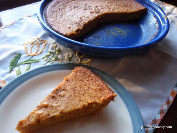 Crustless Gluten-Free Sweet Potato Pie from Gluten Free Easily. Naturally gluten free and dairy free with grain-free, egg-free option. Oh my, my, my, this pie is good! Warning: It might replace your pumpkin pie. [from GlutenFreeEasily.com]