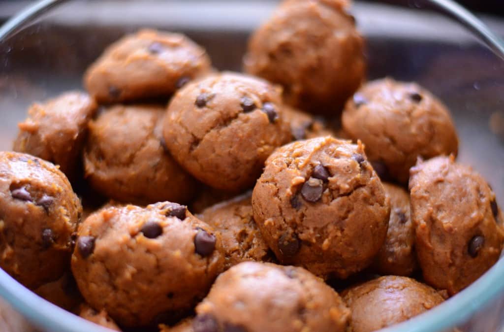 Gluten-Free Mini Chocolate Chip Cookies from Stephanie Fourie in round blue container.