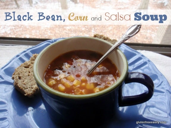 Pantry Black Bean, Corn, and Salsa Soup with Gluten-Free, Grain-Free, Paleo Bread