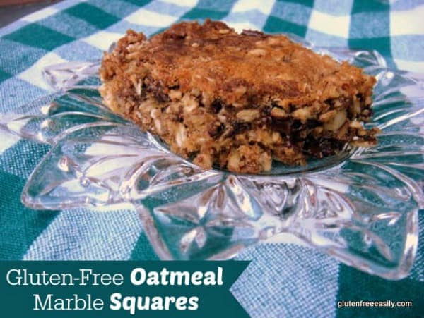 Gluten-Free Oatmeal Marble Squares. I give you two versions of these treats--slightly ooey and gooey and healthier or very ooey and gooey. I'm pretty sure you'll love them either way. [from GlutenFreeEasily.com]