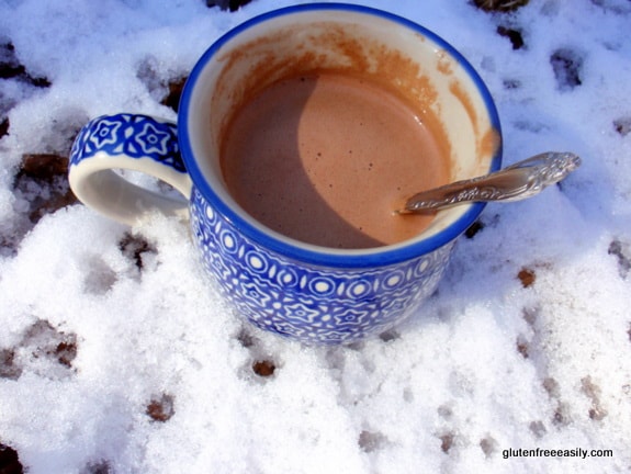 Chocolate Doughnut Hot Chocolate. Did I really put a doughnut in my mug of hot chocolate? Read my post to find out, but you'll want this recipe for sure. Gluten free, dairy free. [from GlutenFreeEasily.com] (photo)