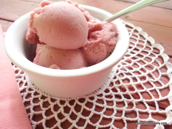 Pretty in pink, light and refreshing Pomegranate Sherbet! Perfect all year long. [from GlutenFreeEasily.com] (photo)