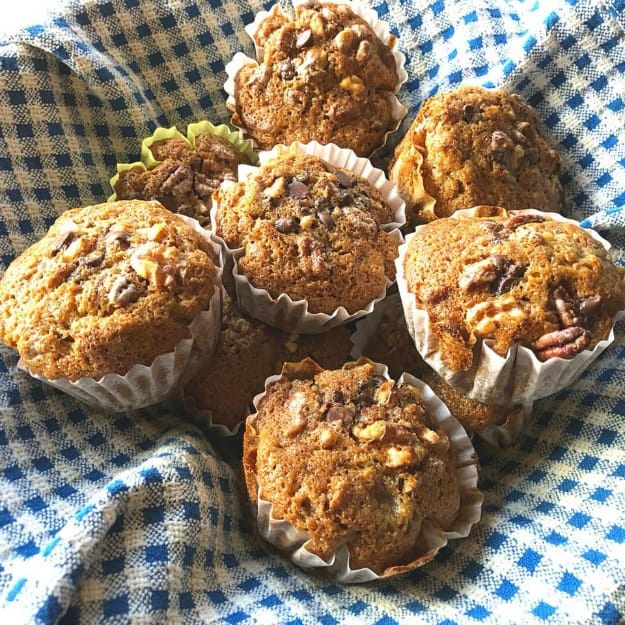 Gluten-Free Banana Maple Nut Chocolate Chip Muffins. Proclaimed "the best muffins ever" by one of my friends! Shown made with chocolate chips. [fromGlutenFreeEasily.com]