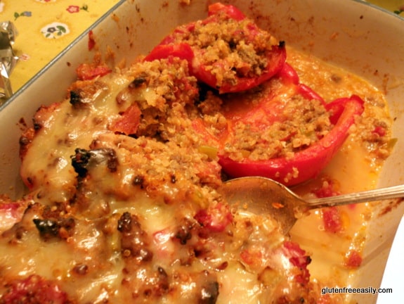 gluten free, stuffed peppers, quinoa,sausage, bell peppers