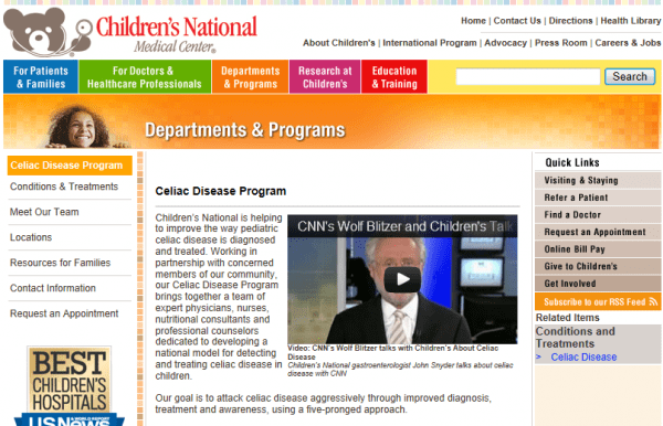 Children's National Medical Center, D.C., celiac, gluten free