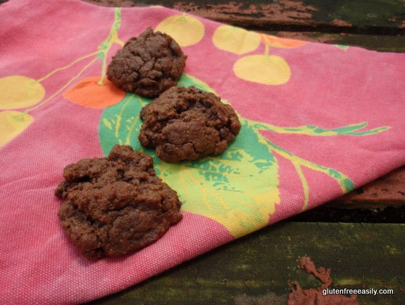 These Double Chocolate Nut Butter Oaties are soft, moist and somewhat hearty cookies. They make for great lunch or breakfast cookies; only one or two is needed to satisfy! [from GlutenFreeEasily.com] (photo)