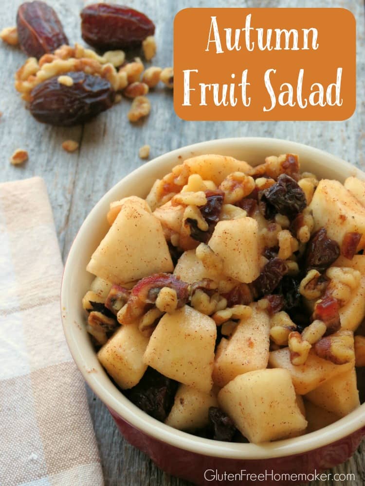 Autumn Fruit Salad. Autumn fruit – apples, pears, and dates – are combined with walnuts, dried cherries, cinnamon, and honey in this Autumn Fruit Salad. It’s a perfect combination of flavors and textures with just enough sweetness.