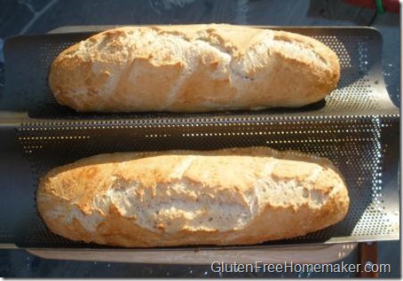 Gluten-Free French Bread from Gluten-Free Homemaker. Two loaves in Chicago Metallic twin baking pan.