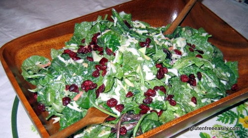 gluten free, dairy free, vegan, salad, spinach, romaine, cranberries, craisins, almonds, poppyseed dressing, Brianna's