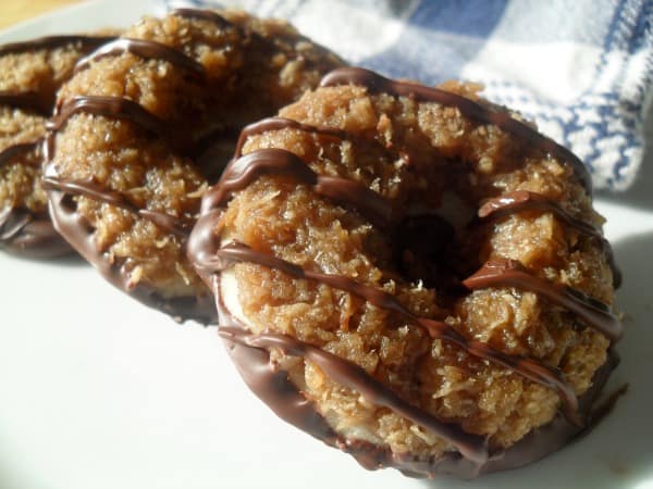 Gluten-Free Samoas from Angela's Kitchen. One of the top homemade gluten-free Girl Scout cookies featured on gfe. [on GlutenFreeEasily.com]