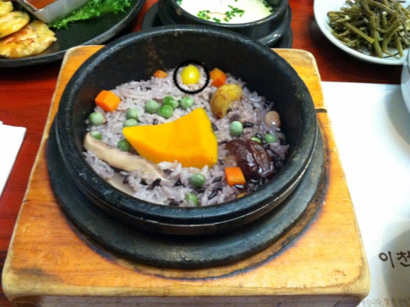 Eating Gluten Free in Korea. This dish is usually NOT gluten free because of the inclusion of barley. A very helpful trip report and tutorial from gfe reader and friend. [from GlutenFreeEasily.com] (photo)