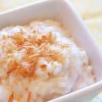 Coconut Rice Pudding. Traditional rice pudding taken up a notch with the heavenly goodness of coconut! Gluten free and dairy free. [featured on GlutenFreeEasily.com] (photo)