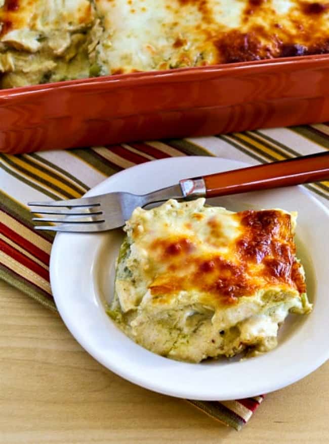 Green Chile Chicken Mock Enchilada Casserole from Kalyn's Kitchen.