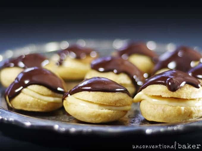 Gluten-Free Vegan Mini Chocolate Eclairs. One of several fabulous Homemade Gluten-Free Chocolate Eclair Recipes. [featured on GlutenFreeEasily.com]