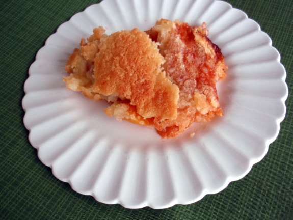 Slice of Easy Crustless Gluten-Free Peach Pie ... Still hot, but Irresistible. [from GlutenFreeEasily.com]